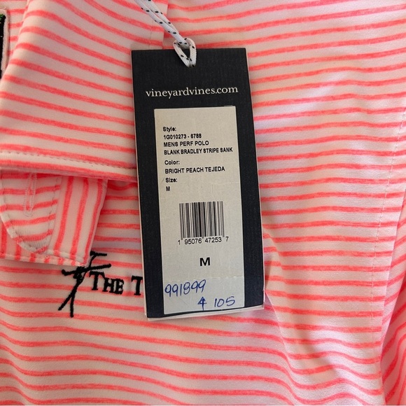 Vineyard Vines Mens Medium Striped Peach Tejeda Performance Polo Shirt *Custom - Picture 7 of 9